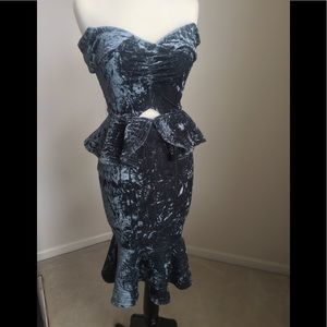 Blue Velvet Bardot and Flared Dress